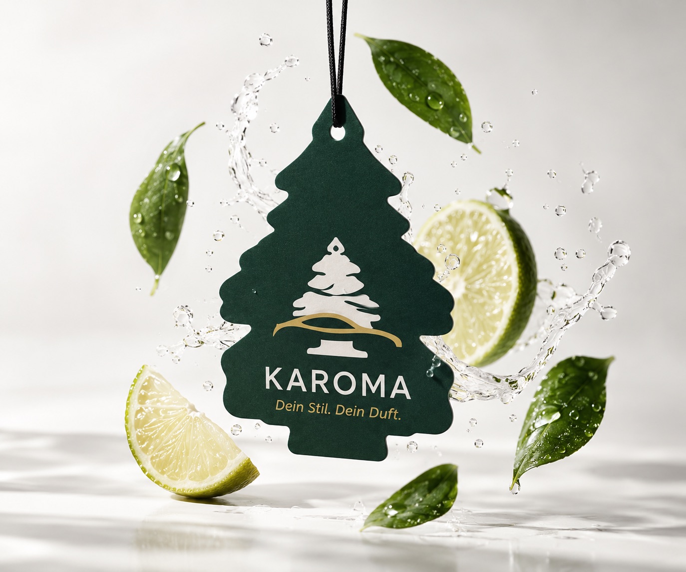 Grüner Karoma Dufthänger mit Limetten und frischen Blättern